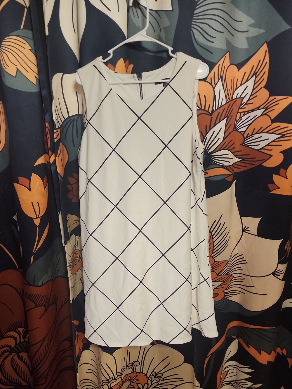 Tiana B. White Sleeveless Dress with Black Grid